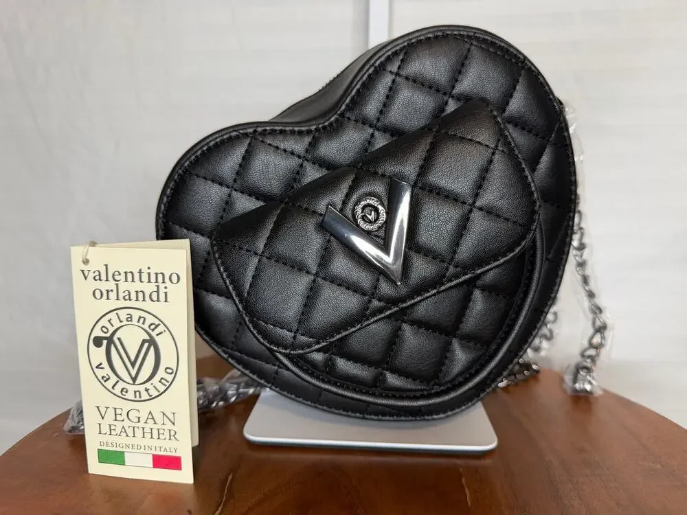 Valentino Orlandi Heart Crossbody MSRP $139 NWT Black Quilted Vegan Leather